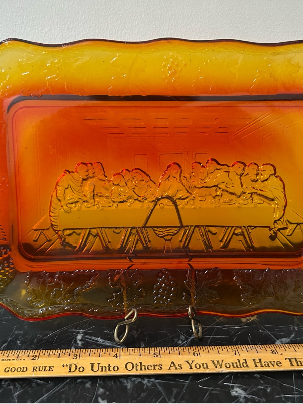 Indiana Glass Amberina Orange Red Glass Vintage The Last Supper Jesus MCM Mid